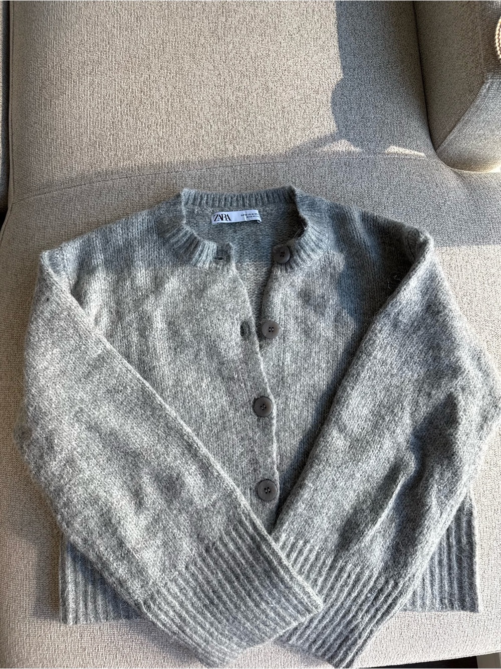 ZARA Grey Button-Up Crew Cardigan